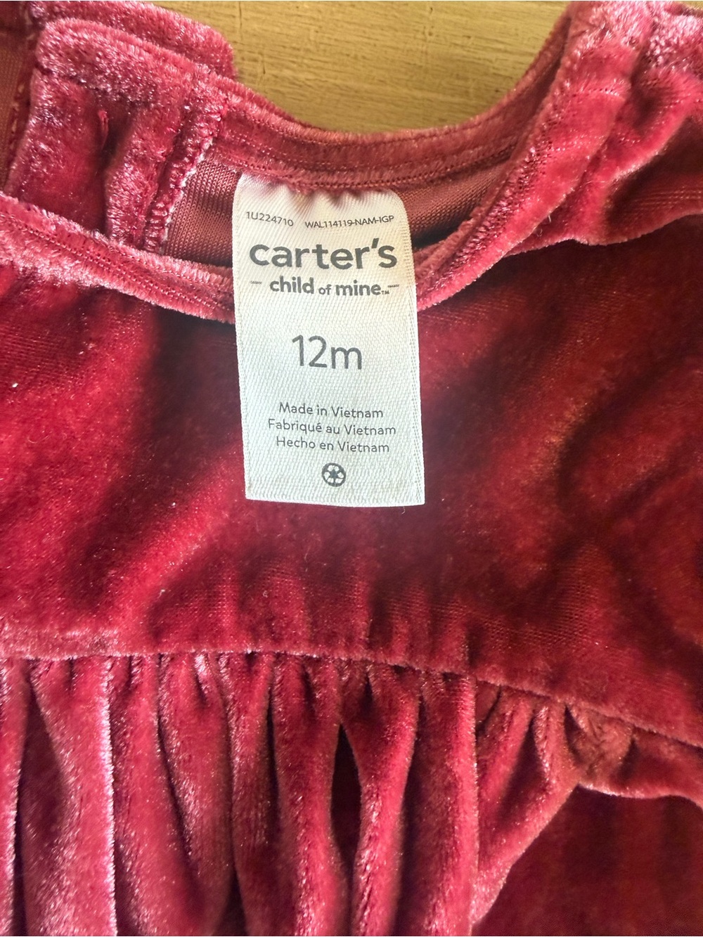 Carter's Plush Velvet Ruffle Bubble Romper in Raspberry - Picture 3 of 4